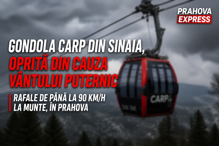 Telegondola Sinaia oprită de vântul puternic